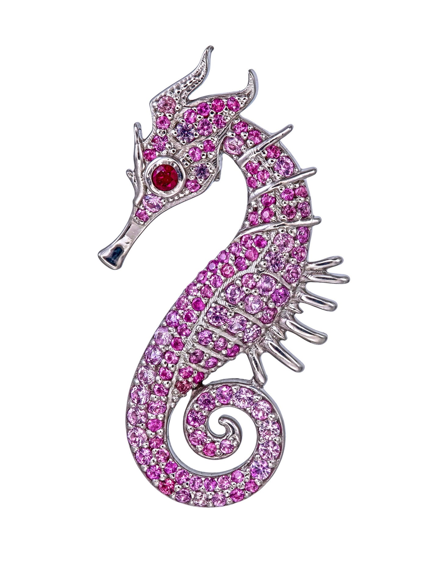 Sea Dragon Necklace in Sterling Silver, Pink Sapphire, & Red Ruby