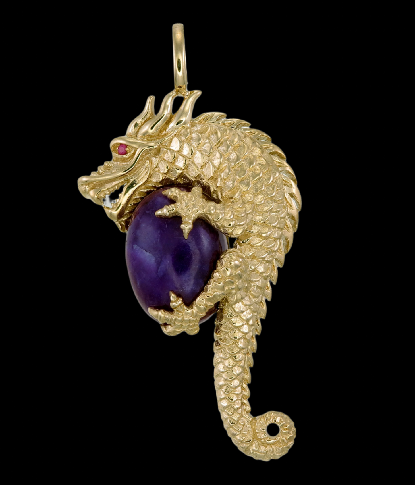 9k Gold Purple Sugilite Dragon Pendant