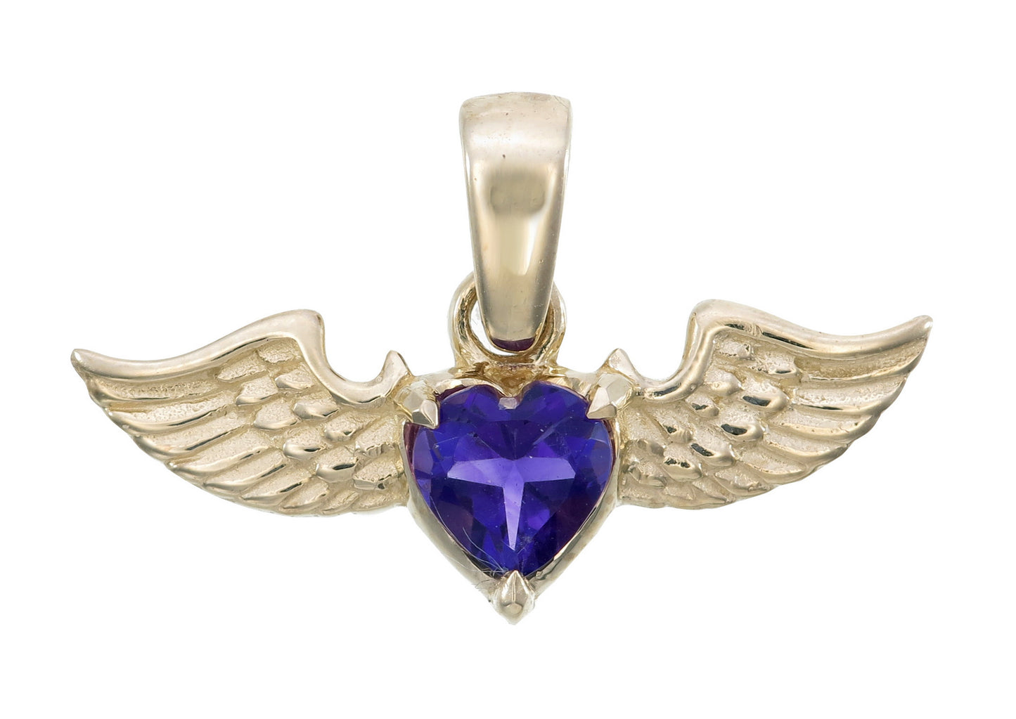9K Gold Amethyst Heart with Wings Pendant | Angel Wing Heart Necklace