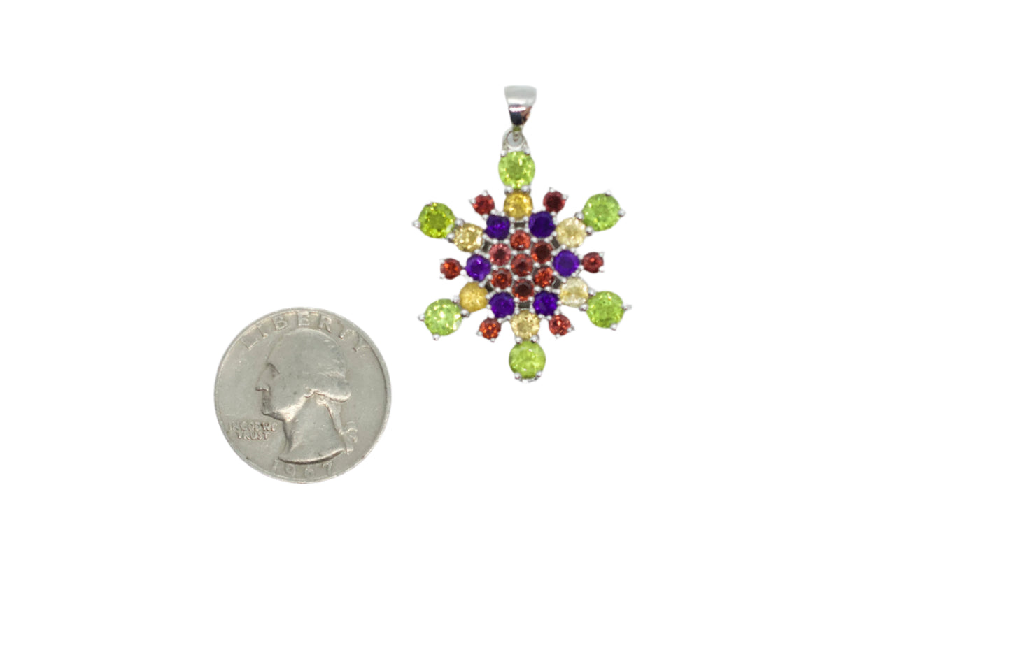 Mt. Ritter Amethyst, Garnet, Citrine, Peridot Sterling Silver Snowflake Necklace
