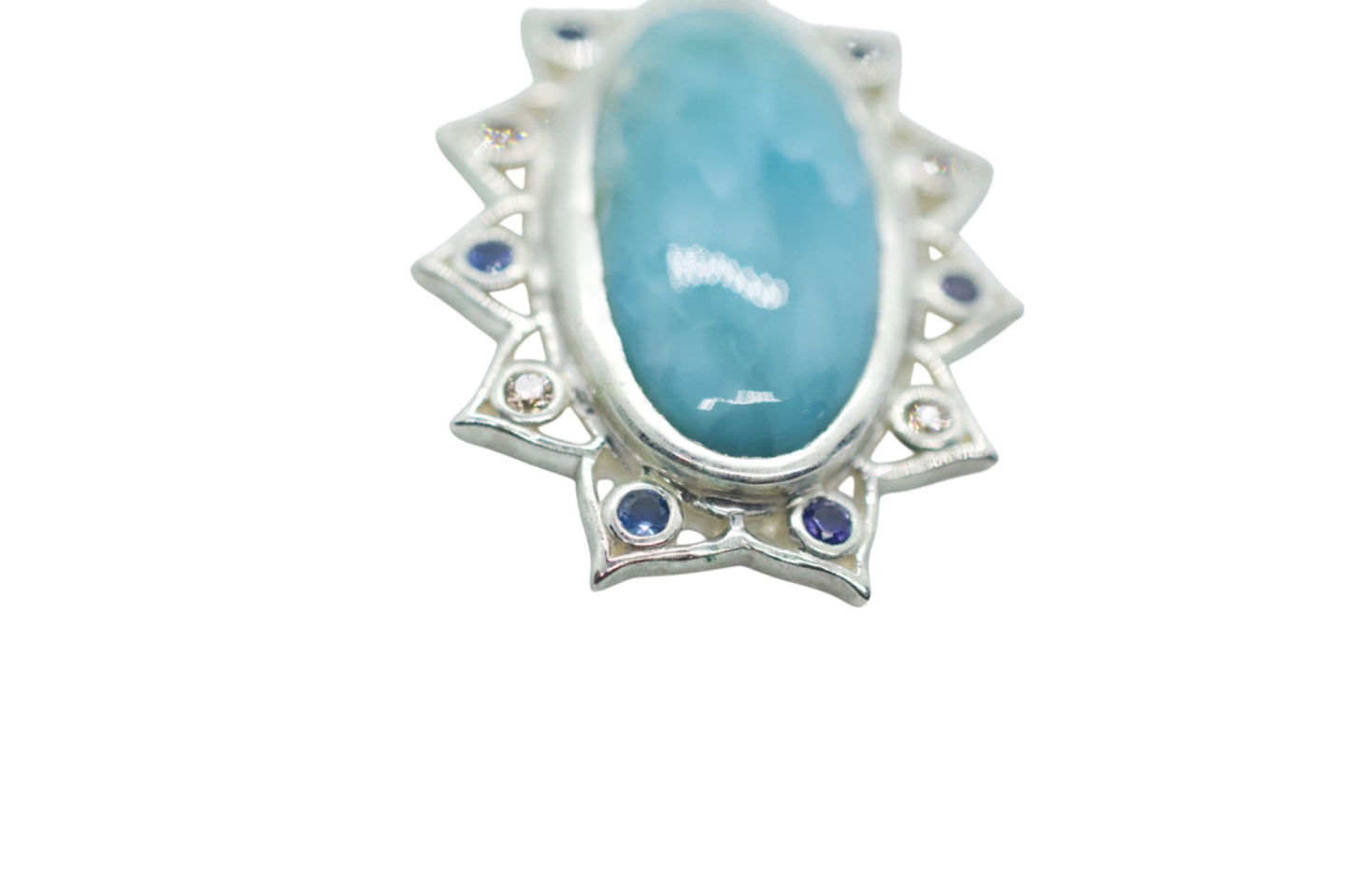 Larimar Lotus Pendant with Zircon and Blue Sapphires