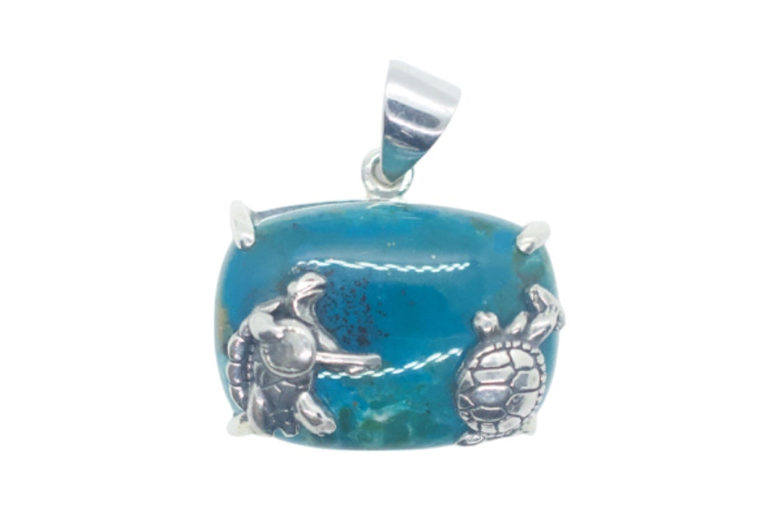 Grateful Dead Terrapin Turtles Blue Opal Silver Necklace