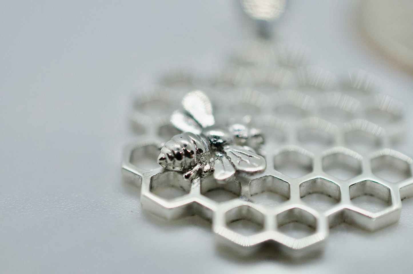 Bee Sweet Silver Honeycomb and Bee Necklace