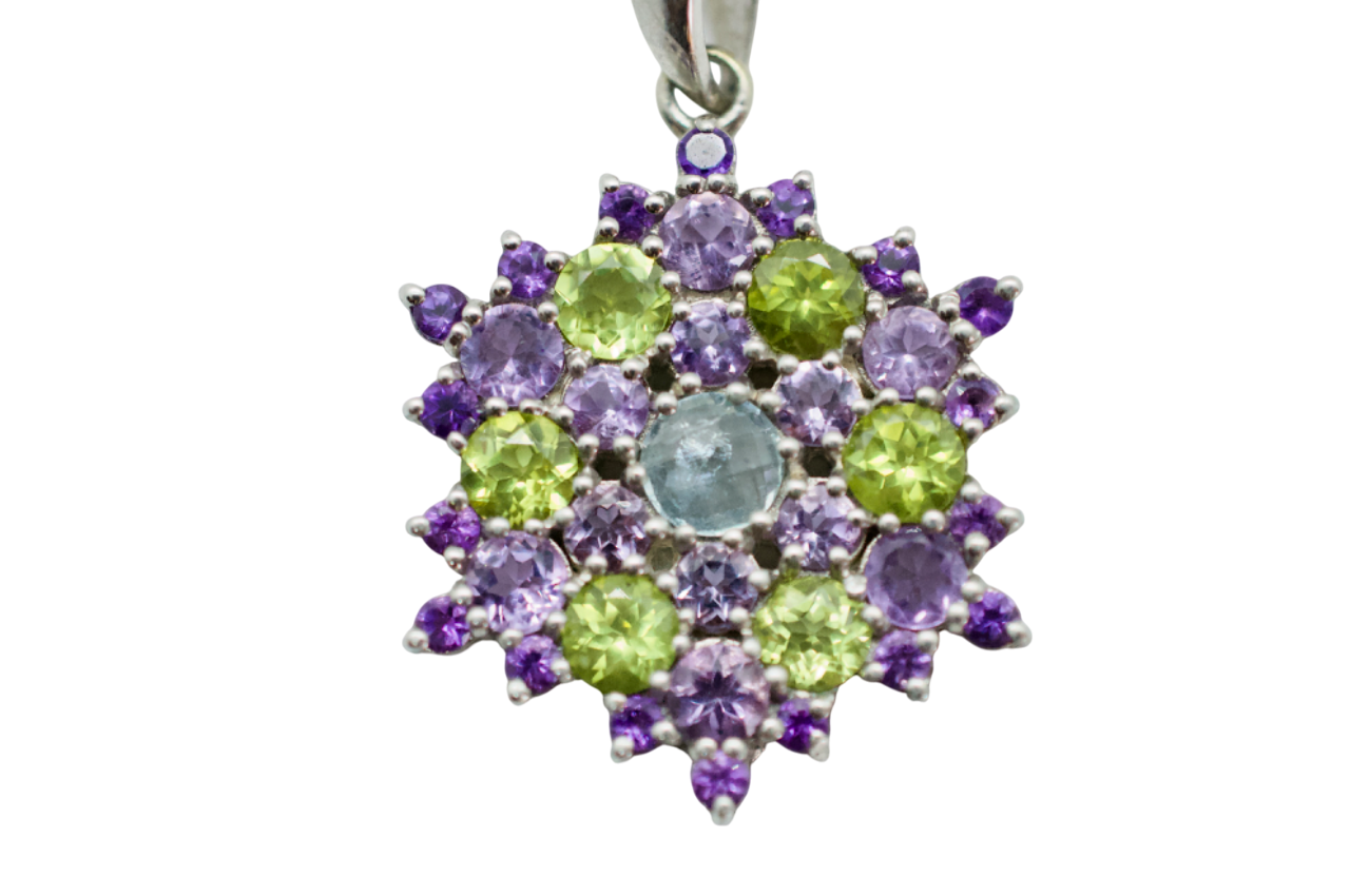 Kearsage Amethyst & Peridot Sterling Silver Snowflake Necklace