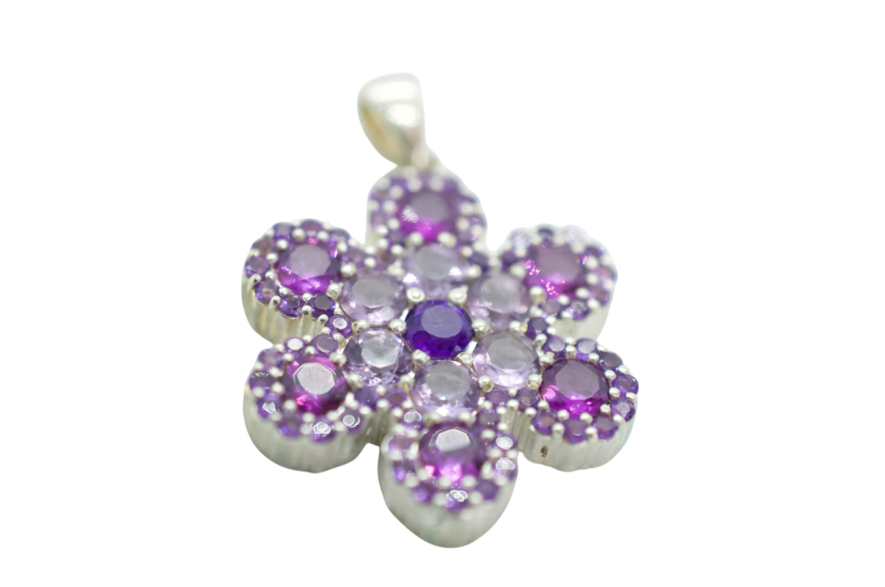 Heavenly Amethyst & Garnet Silver Snowflake Pendant #8
