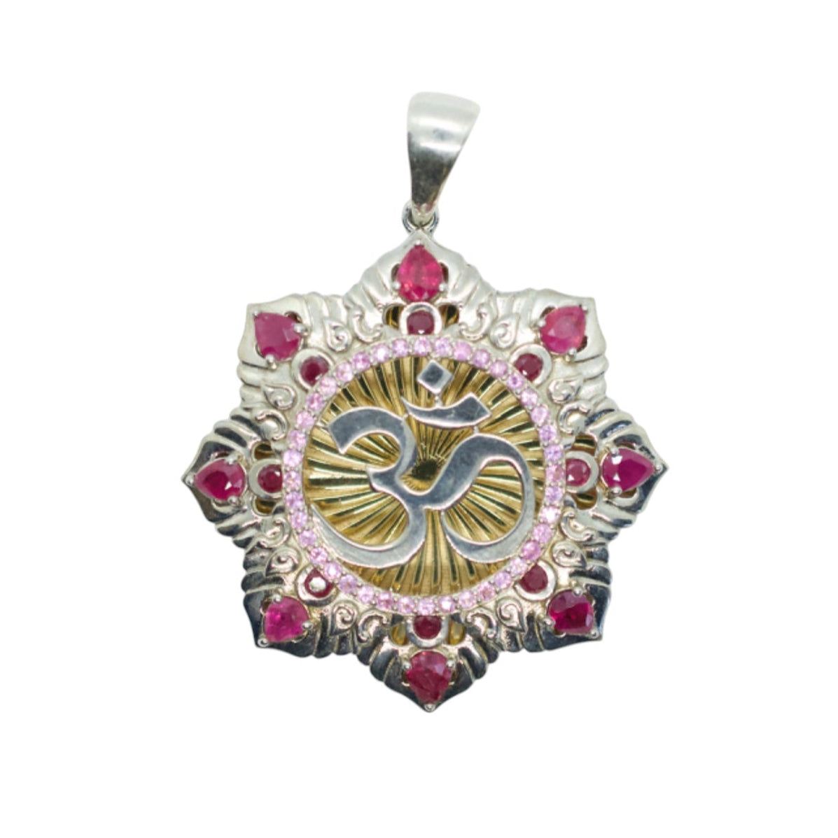 Om Garden Silver, Gold plated, Light Pink Sapphire, & Ruby Pendant