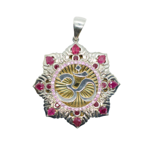 Om Garden Silver, Gold plated, Light Pink Sapphire, & Ruby Pendant