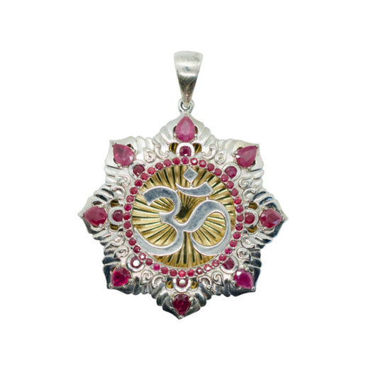 Om Garden Silver, Gold-Plated Ruby Pendant