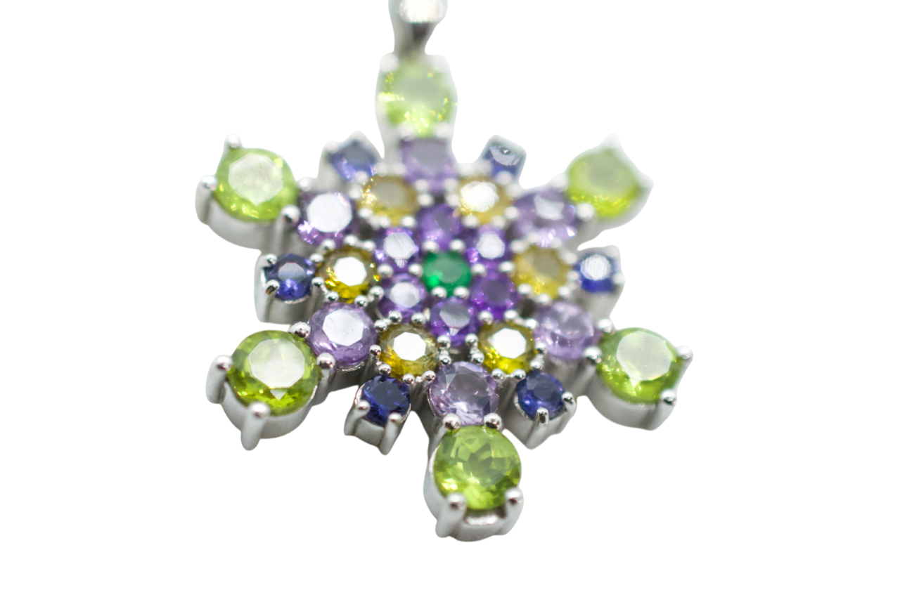 Alta Peak Amethyst & Peridot Sterling Silver Snowflake Necklace #6