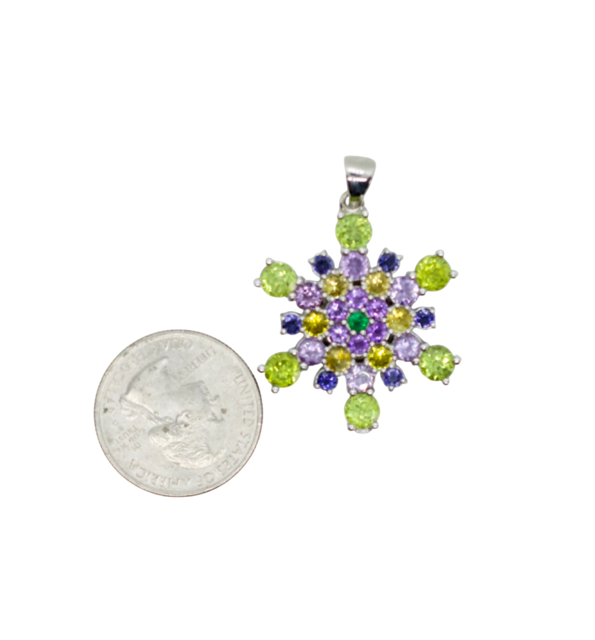 Alta Peak Amethyst & Peridot Sterling Silver Snowflake Necklace #6