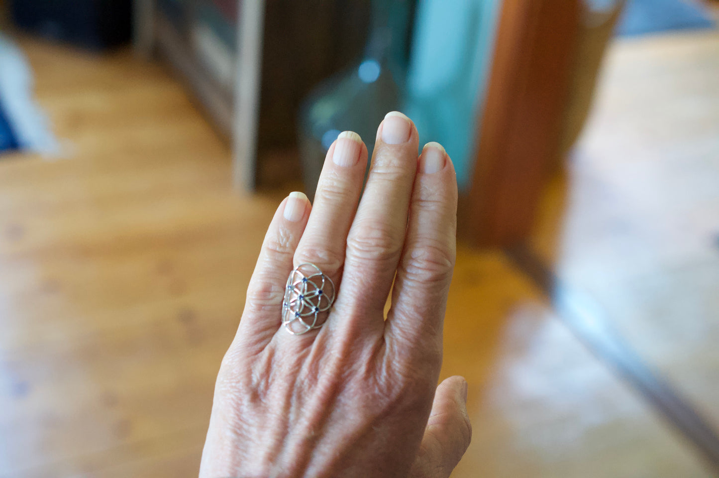 Seed of Life Blue Sapphire Sterling Silver Ring