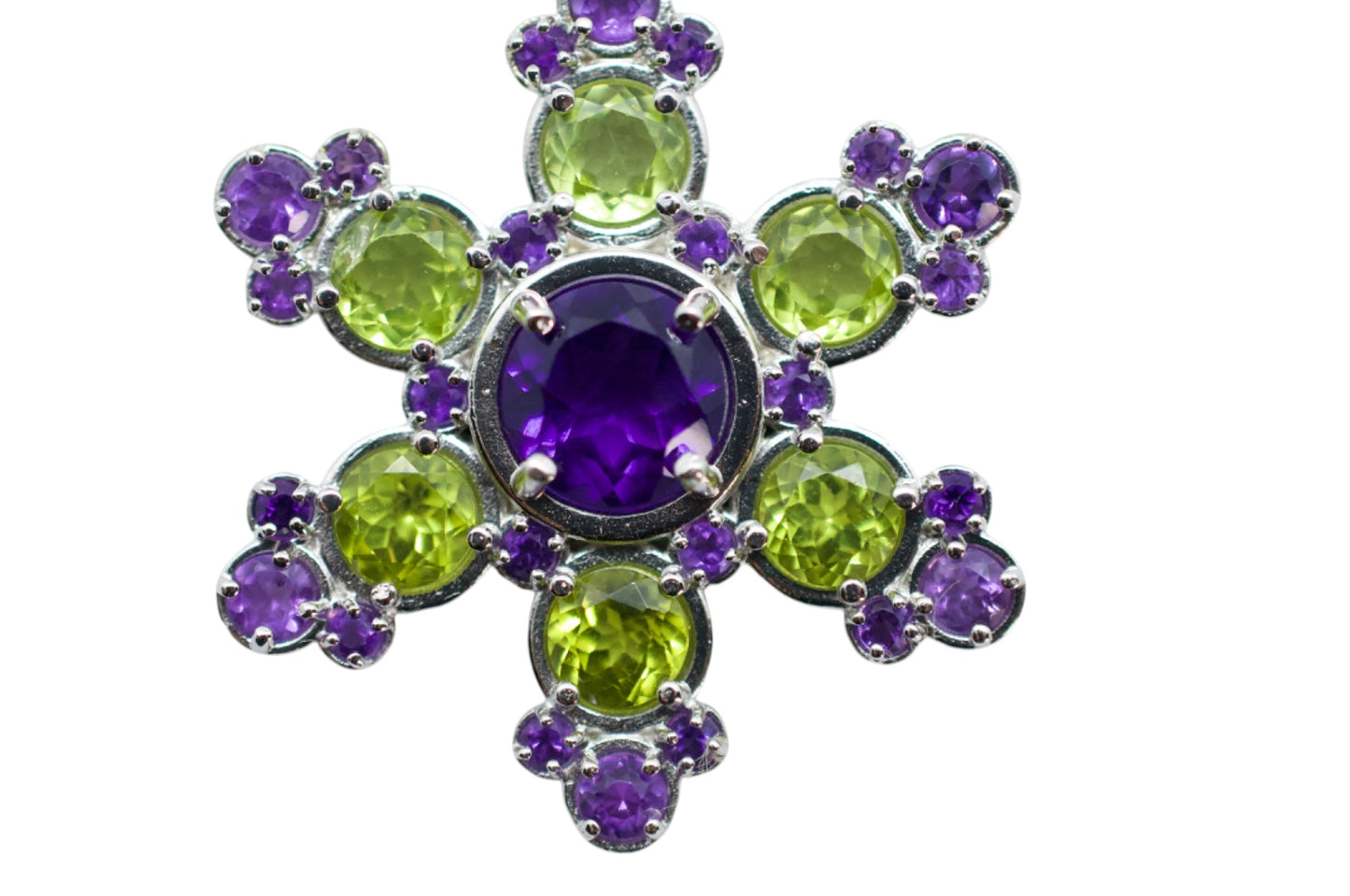 Kaweah Purple Amethyst & Green Peridot Snowflake Mandala Pendant