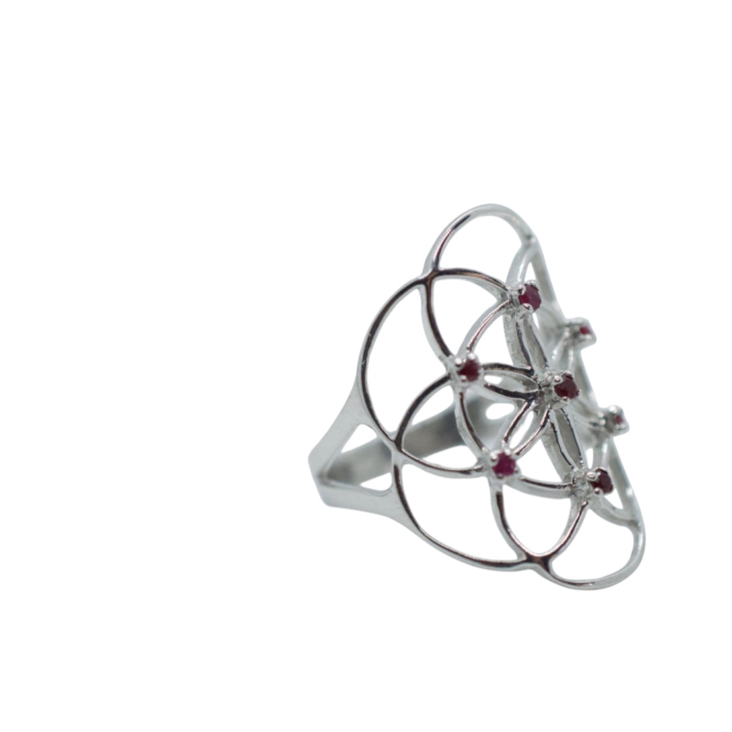 Seed of Life Red Ruby Sterling Silver Ring