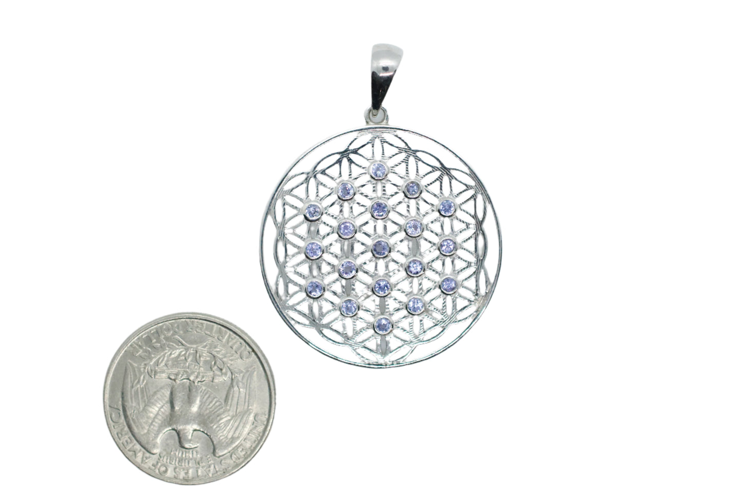 Blue Tanzanite Silver Flower of Life Necklace