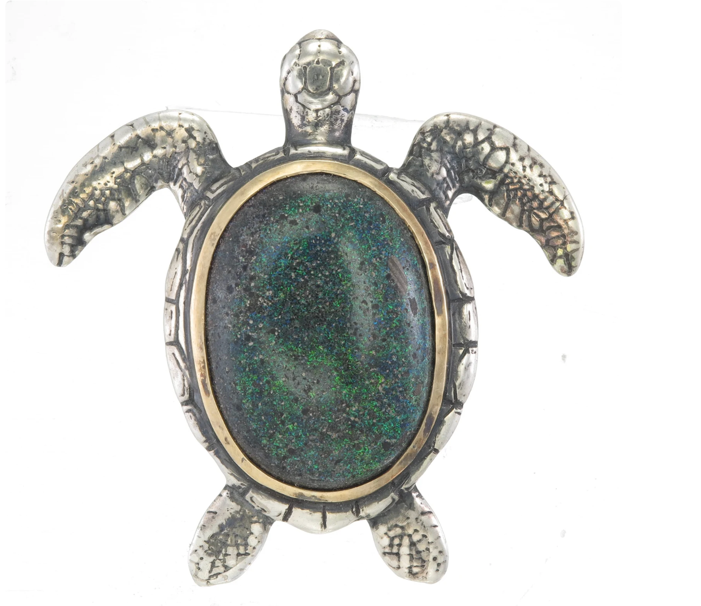 Matrix Opal in Silver w/ 9K Gold Bezel Turtle Necklace