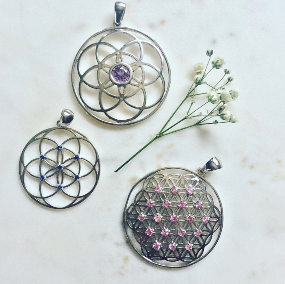 Amethyst Sterling Silver Seed of Life Pendant