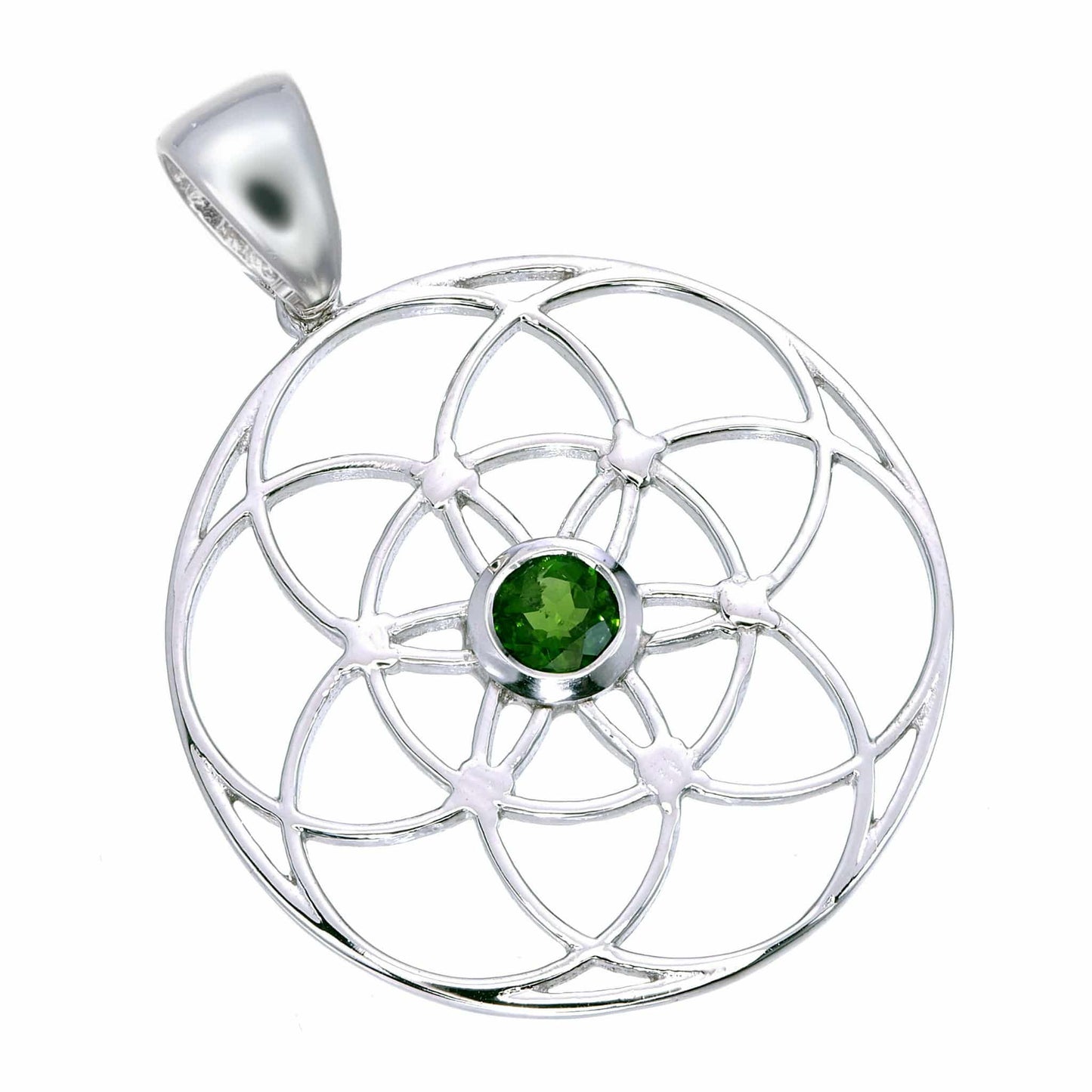 Seed of Life Sterling Silver Pendant with Green Chrome Diopside