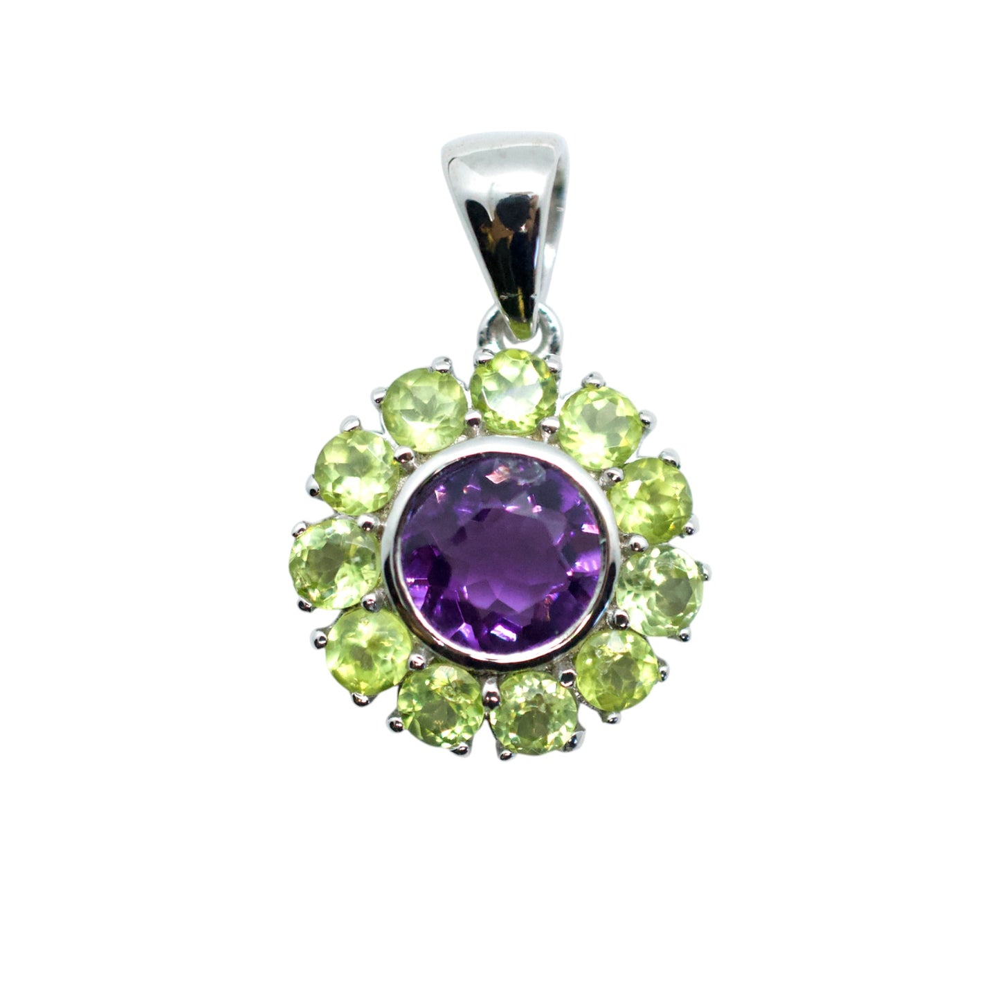 Amethyst & Peridot Sterling Silver Mini Mandala Necklace