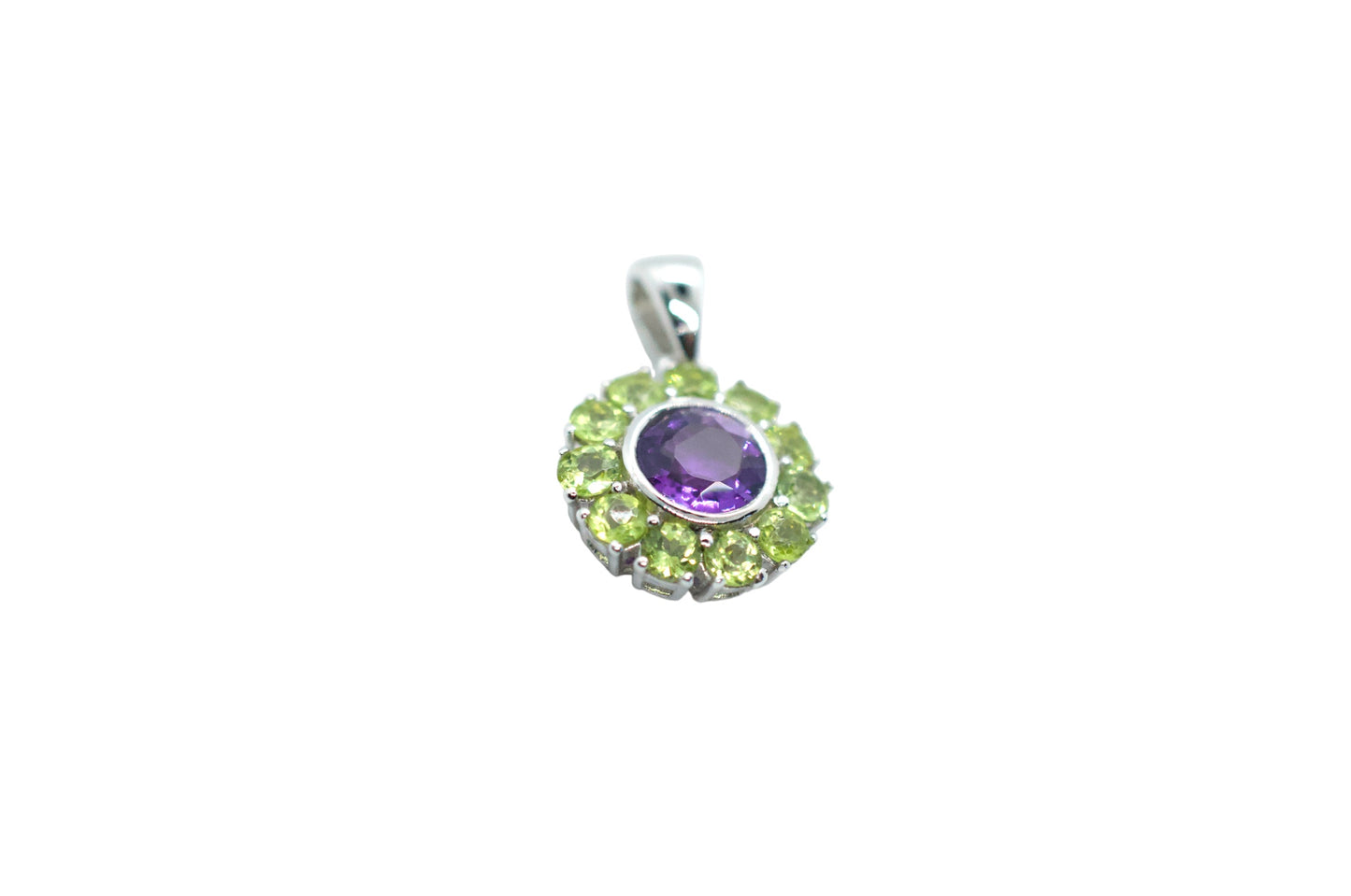 Amethyst & Peridot Sterling Silver Mini Mandala Necklace