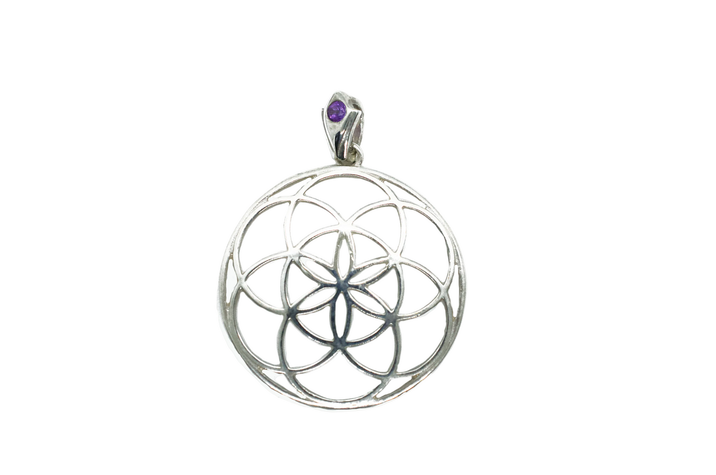 Amethyst Bail Sterling Silver Seed of Life Pendant