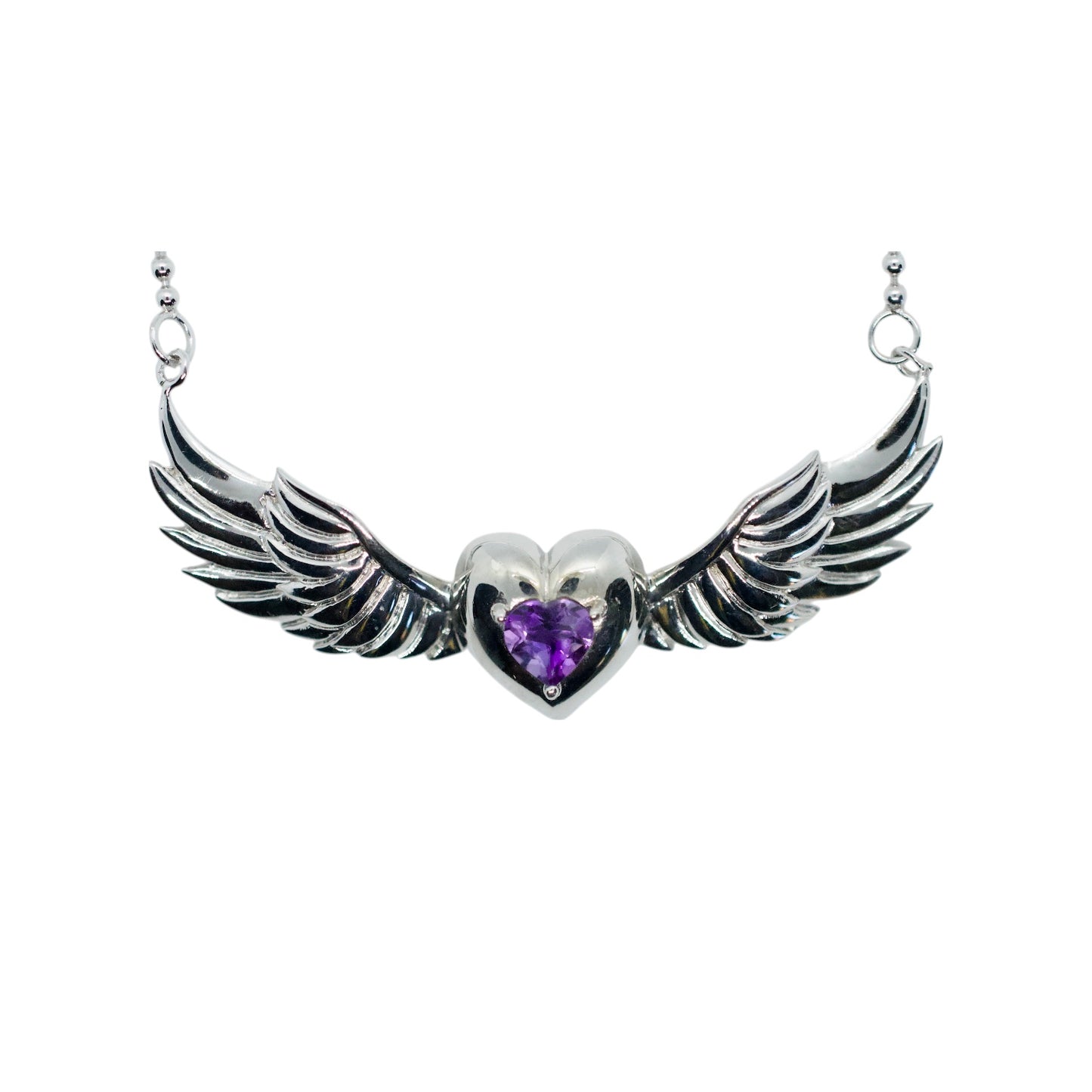 Owsley LSD  Winged Heart Silver Amethyst Necklace