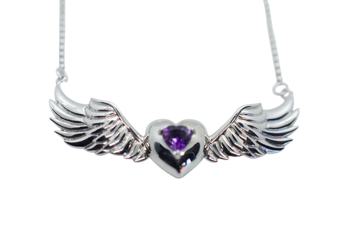 Owsley LSD  Winged Heart Silver Amethyst Necklace