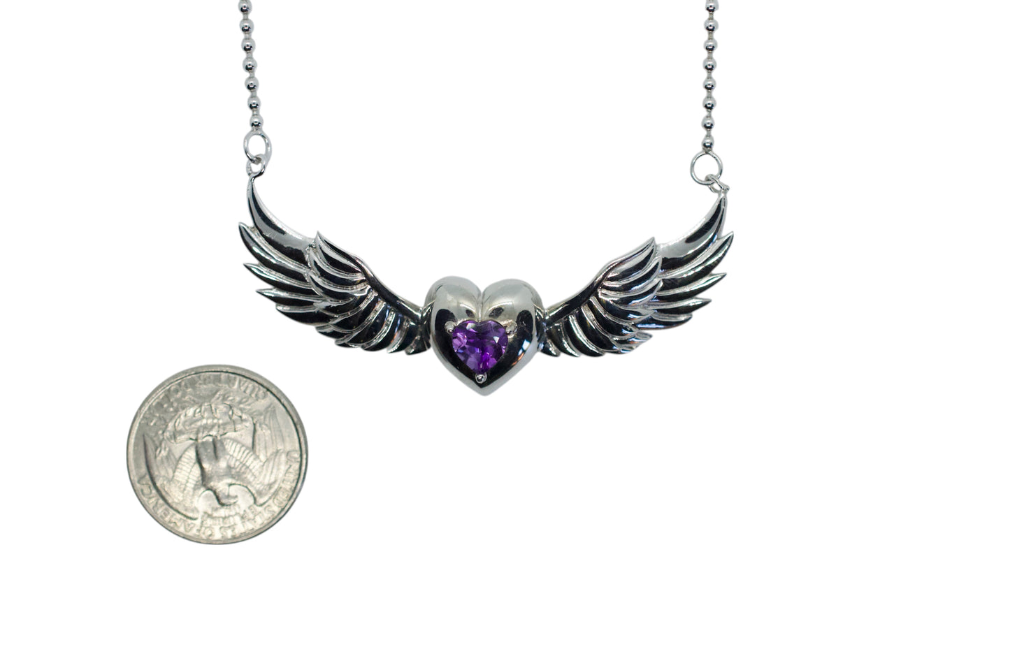 Owsley LSD  Winged Heart Silver Amethyst Necklace