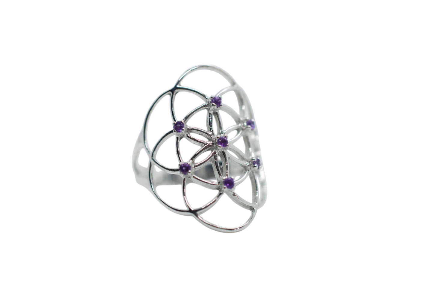 Seed of Life Purple Amethyst Sterling Silver Ring