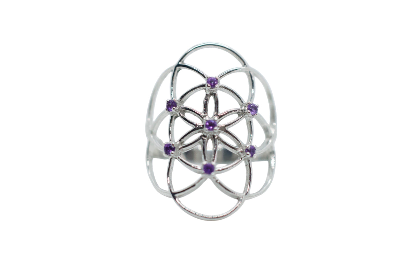 Seed of Life Purple Amethyst Sterling Silver Ring