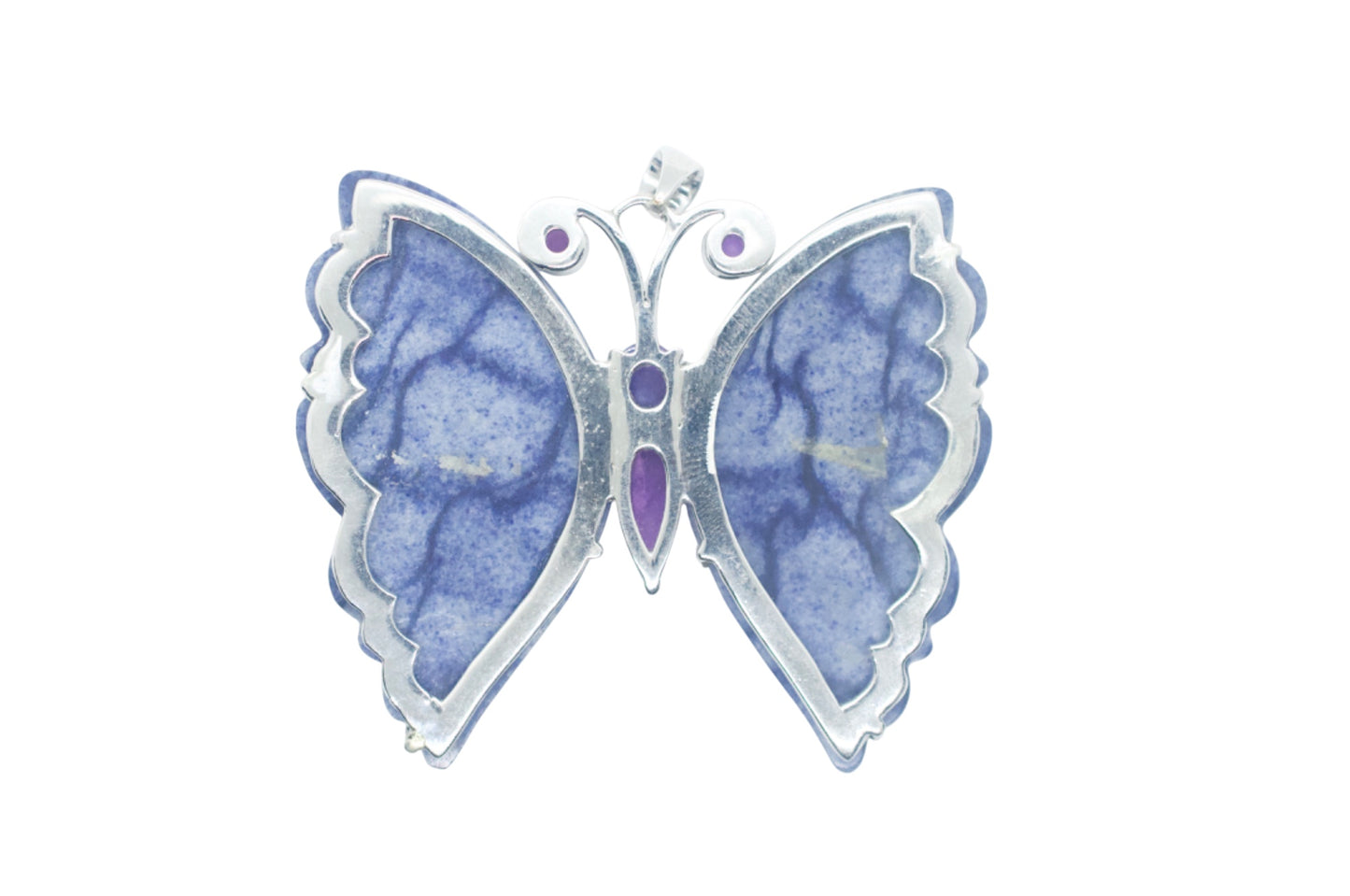 Sugilite Purple Butterfly & Dumortierite Sterling Silver Necklace