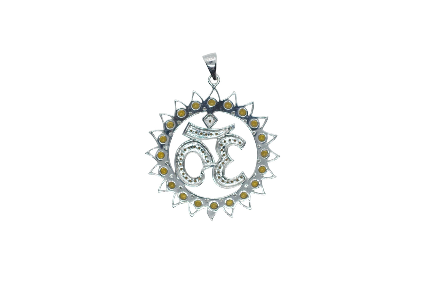 Om Shanti Lotus Gemmed Sterling Silver Pendant Citrine & Yellow Sapphire