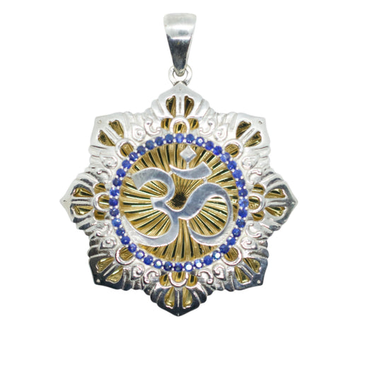 Om Garden Silver, Gold-Plated Blue Sapphire Pendant