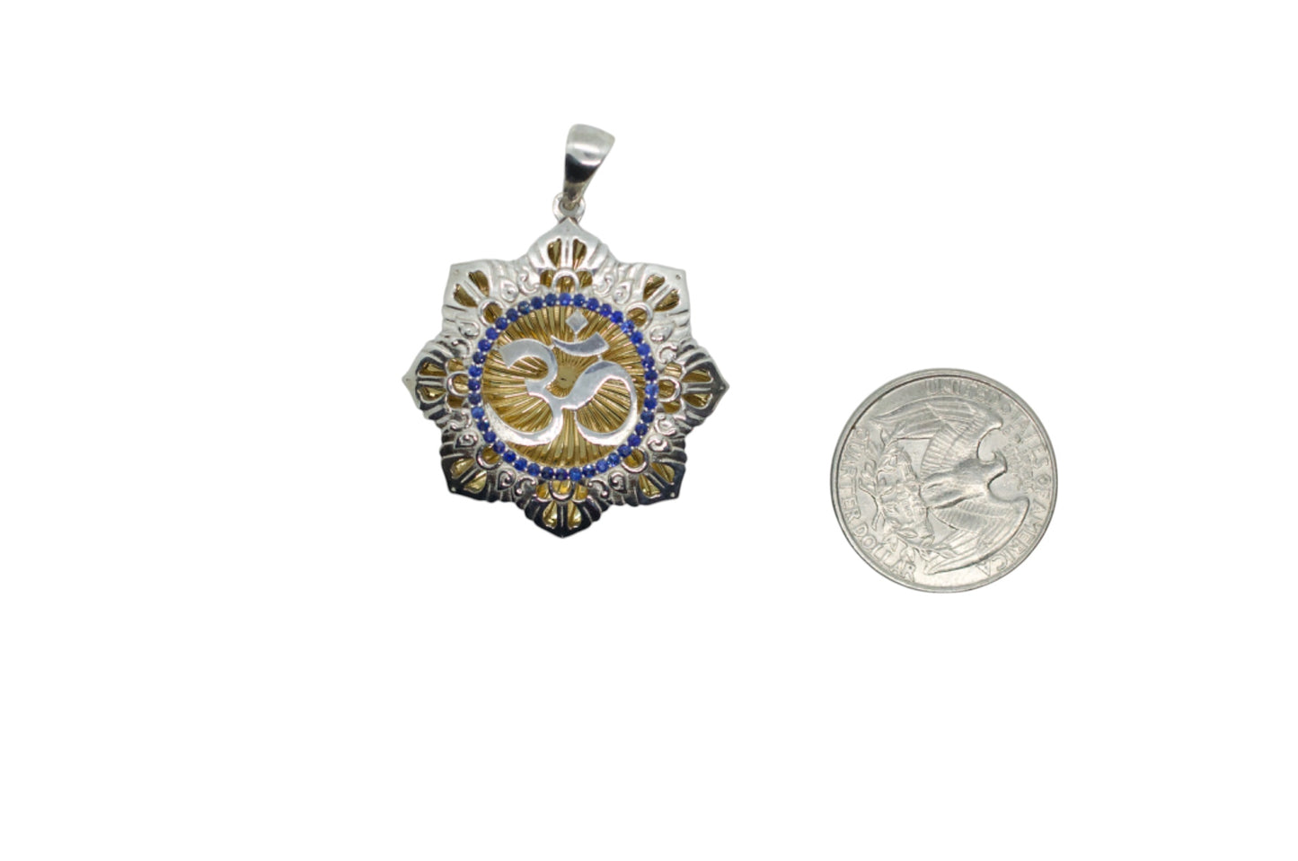 Om Garden Silver, Gold-Plated Blue Sapphire Pendant