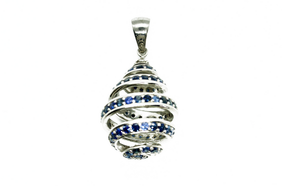 Swirling Spiral Blue Sapphire Silver Necklace