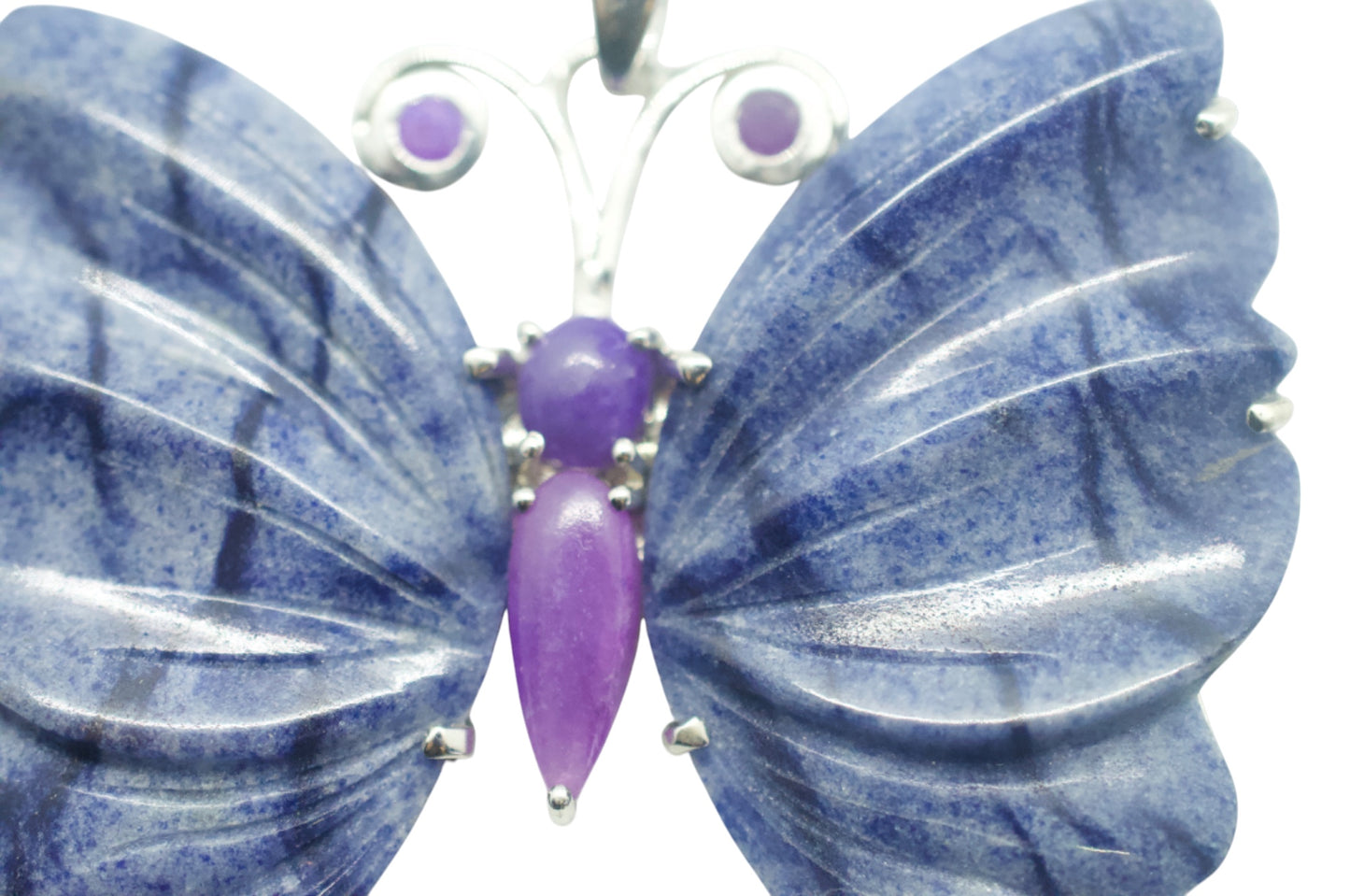 Sugilite Purple Butterfly & Dumortierite Sterling Silver Necklace