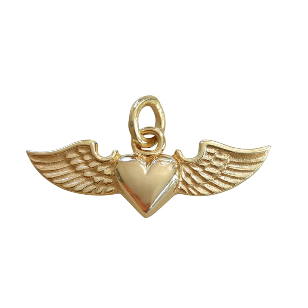 22k Gold Heart and Wings Charm or Pendant