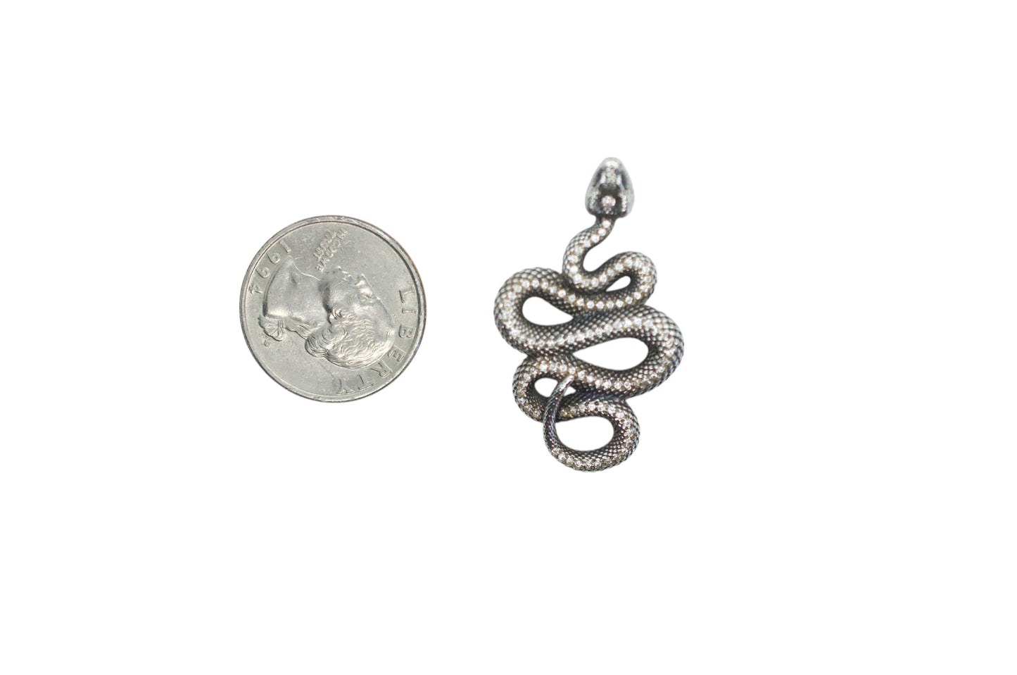 White Zircon Sterling Silver Rattlesnake Diamondback Pendant