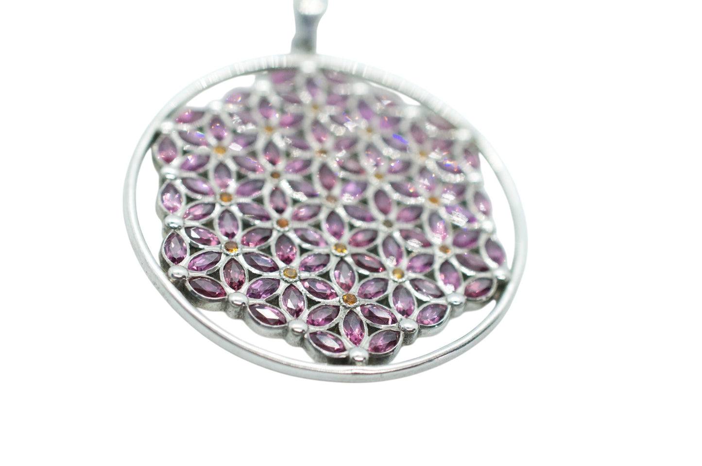 Marquis Sapphire Flower of Life Sterling Silver Necklace