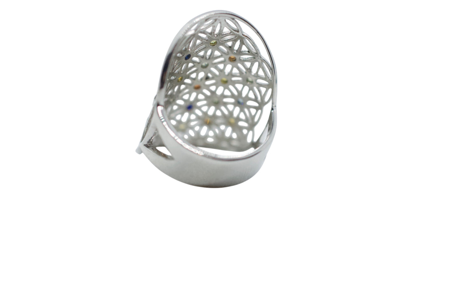 Sapphire Flower of Life Silver Ring Size 9
