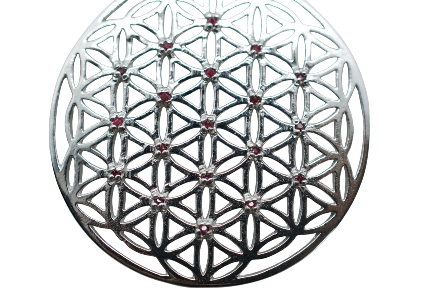 Seed Garnet Silver Flower of Life Necklace