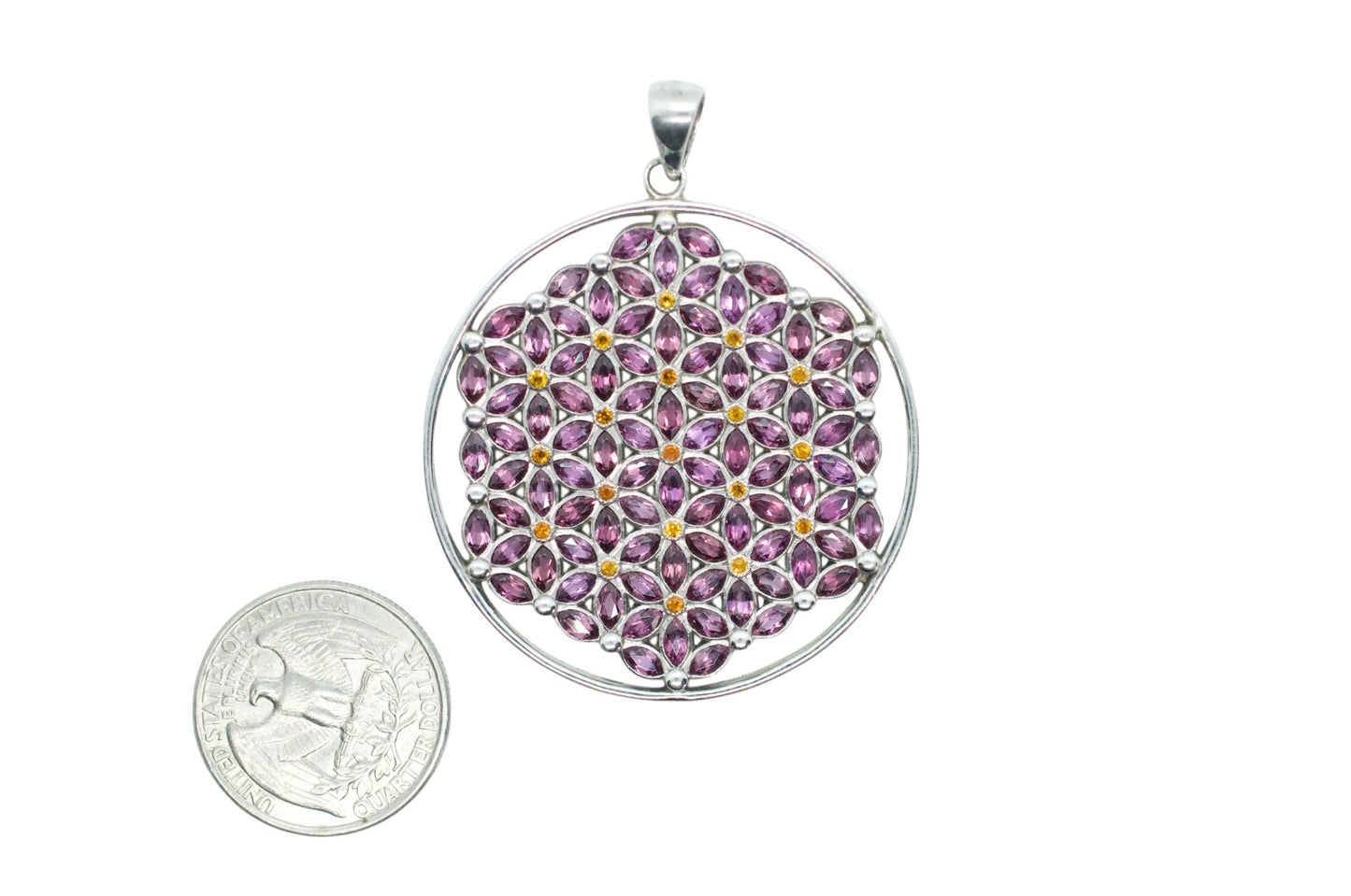 Marquis Sapphire Flower of Life Sterling Silver Necklace