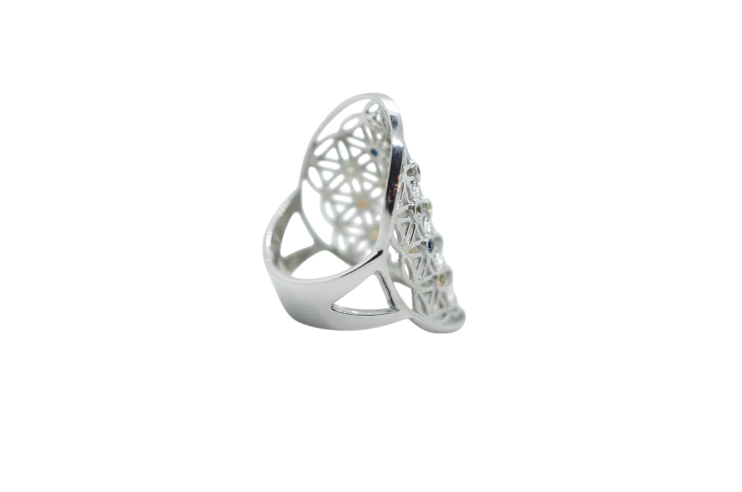 Sapphire Flower of Life Silver Ring Size 9