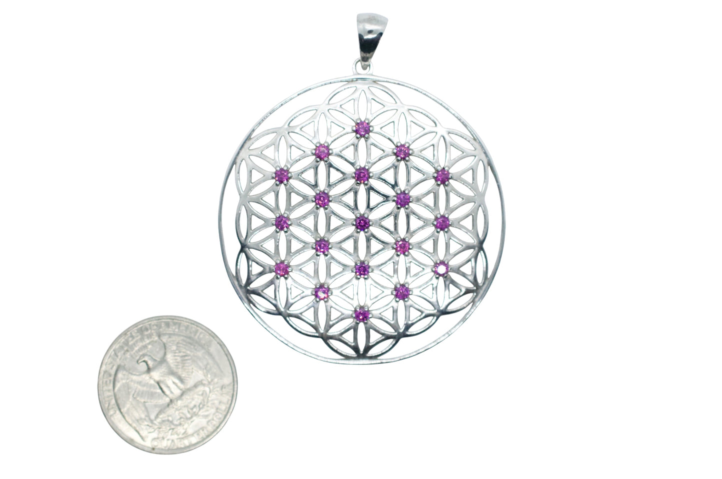 Sapphire Flower of Life Silver Pendant Necklace