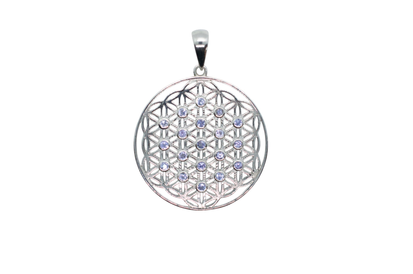 Blue Tanzanite Silver Flower of Life Necklace