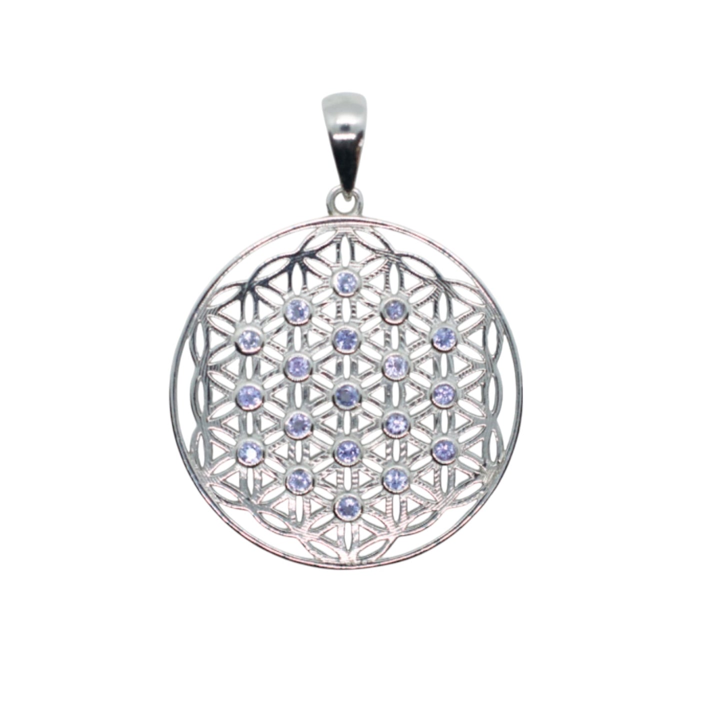 Blue Tanzanite Silver Flower of Life Necklace