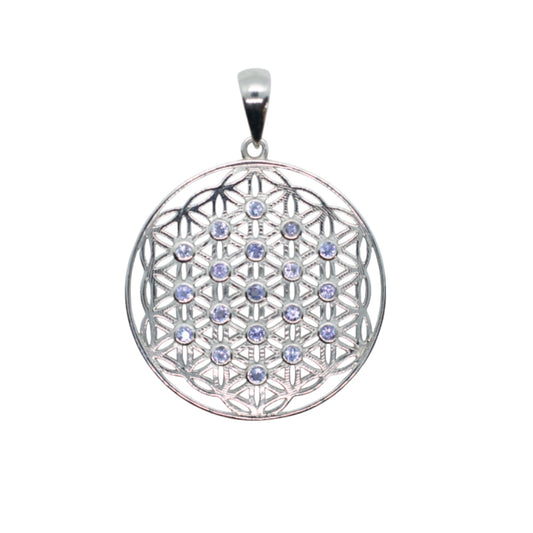 Blue Tanzanite Silver Flower of Life Necklace