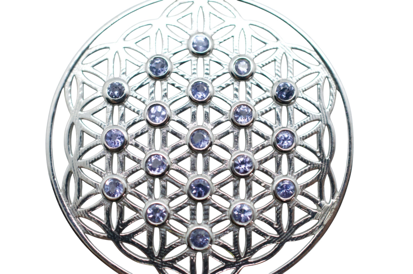 Blue Tanzanite Silver Flower of Life Necklace