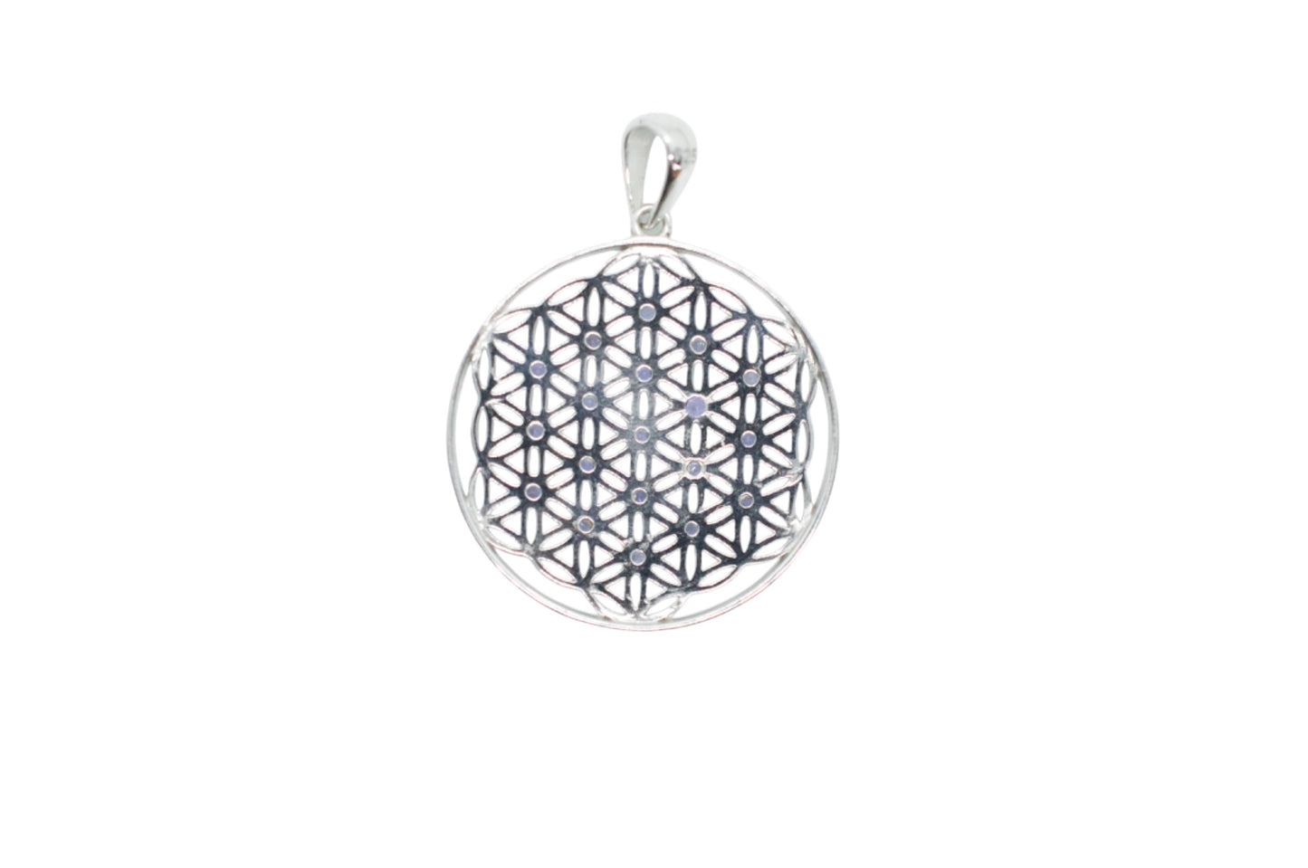Blue Tanzanite Silver Flower of Life Necklace