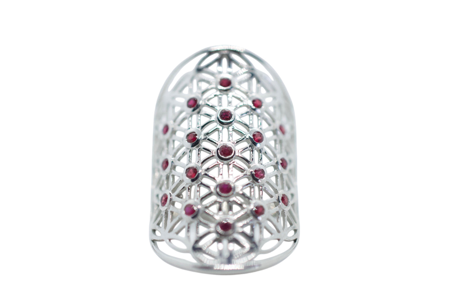 Red Ruby Flower of Life Silver Ring Size 8