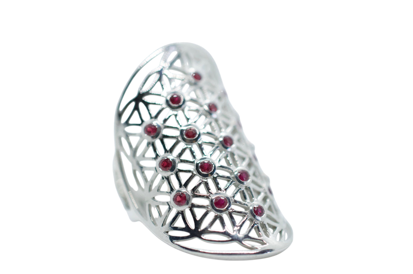 Red Ruby Flower of Life Silver Ring Size 8